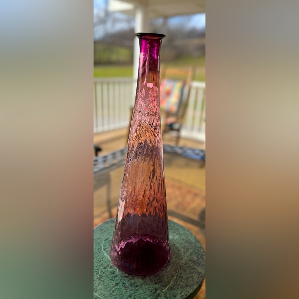 Vintage 18” Empoli Amethyst Purple Optic Genie Bottle Decanter Without Stopper